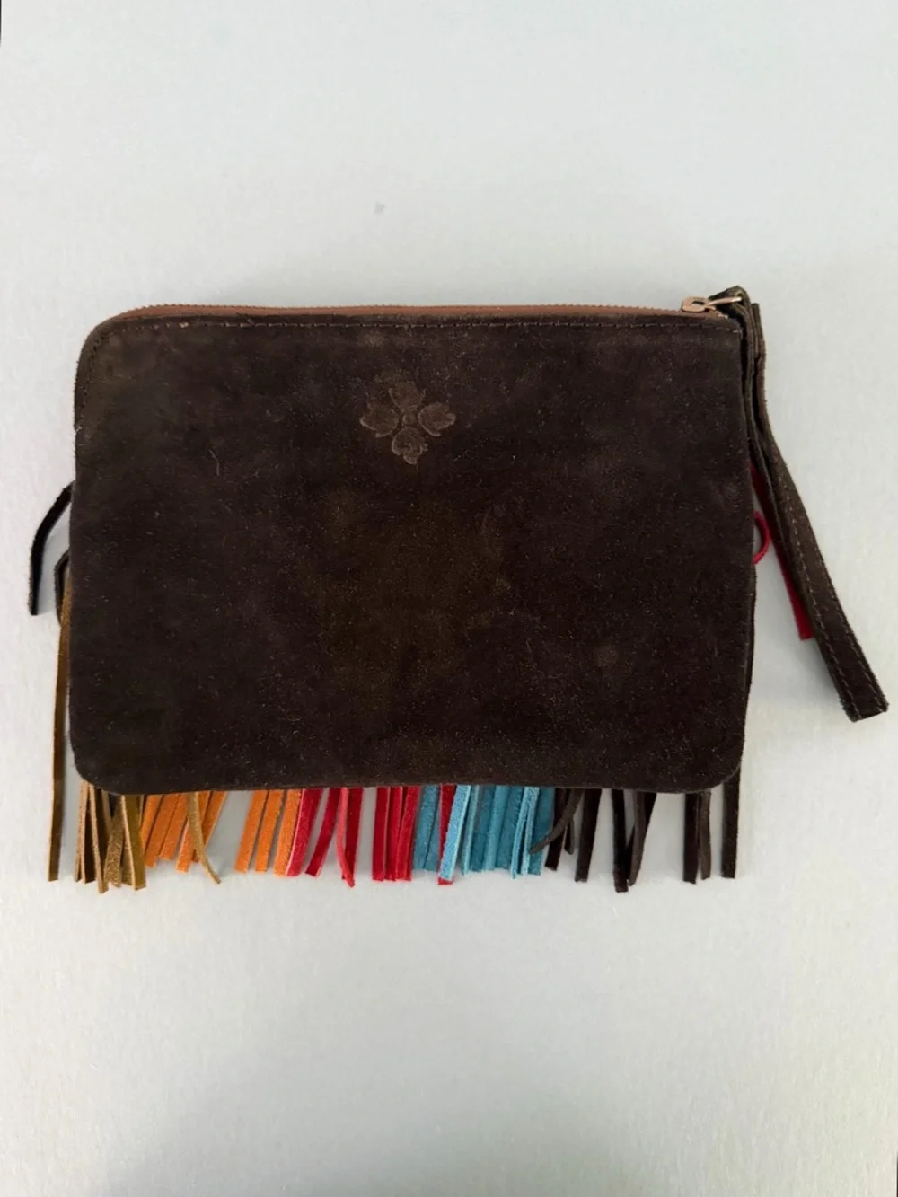 Patricia Nash Cassini Fringe Suede Western Boho Multicolor Wristlet Clutch Purse